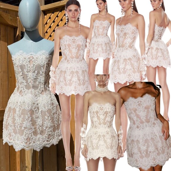 🆕 BRONX & BANCO 🧿 NWOT Maraya Blanc Lace Mini Dress, Sz L US 8 - Picture 1 of 15